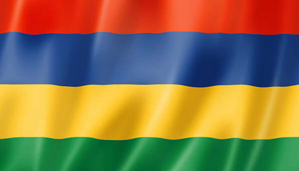 Mauritius flag, three dimensional render, satin texture